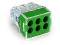 PUSH WIRE connector for junction boxes; for solid and stranded conductors; max. 2.5 mm; 6-conductor; transparent housing; green cover; Surrounding air temperature: max 60C; 2,50 mm