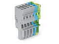 1-conductor female plug; 4 mm; 6-pole; 4,00 mm; gray, blue, green-yellow