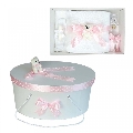 Set trusou botez si cutie trusou pentru Fete cu ursulet si fundita roz cu buline Denikos® 22 NKO1628