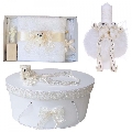 Set Unisex trusou botez si lumanare botez cu cutie trusou si decor ursulet dantela ivoire Denikos® 470 - NKO2027