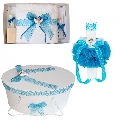 Trusou si lumanare pentru botez plus cutie trusou Denikos 561 decor Turcoaz Baiat, dantela si Ingeras  NKO2979