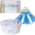 Trusou de botez pentru baieti plus cutie trusou si lumanare decor Bleu Denikos® 572  NKO2990