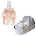 Set Trusou botez in landou si Lumanare glob pentru botez Unisex in decor Ivoire cu floricele Denikos® 755 - NKO5184