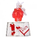 Set lumanare botez personalizata si trusou botez cu mesaj pentru Fete cu decor rosu iepuras Denikos 790 NKO5219