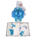 Set Trusou de botez cu mesaj si lumanare botez personalizata cu decor turcoaz Baieti Denikos 795 NKO5224