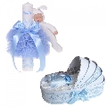 Lumanare botez personalizata cu nume baiat si trusou botez in landou decor Bleu Denikos® 804 NKO5233