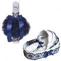 Set trusou botez in landou Baietel si Lumanare botez personalizata in decor Bleumarin Denikos 807 - NKO5236