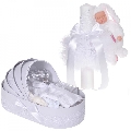 Set Lumanare botez cu iepuras pufos si trusou botez in landou Unisex, dantela Alba Denikos® 862 NKO5291