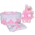 Set elegant trusou botez cutie trusou si lumanare iepuras Denikos® 926 dantela Roz pentru Fetite - NKO5355