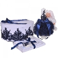 Set elegant trusou botez si cutie trusou pentru Baieti Denikos® 927 cu lumanare iepuras si dantela Bleumarin  - NKO5356