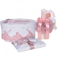 Set elegant trusou botez cu lumanare iepuras si cutie trusou pentru Fetita Denikos® 929 decor Roz pudra - NKO5358