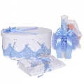 Pachet trusou botez si lumanare cu iepuras pentru Baietel Denikos® 931 si cutie trusou decor Bleu - NKO5360