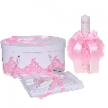 Set elegant trusou botez in cutie si lumanare personalizata cu nume Fetita, dantela Roz Denikos® 935 NKO5364