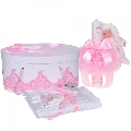 Set elegant lumanare personalizata cu nume Fata si trusou de botez Denikos 944 si cutie trusou dantela Roz - NKO5373