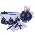 Set trusou botez elegant cu lumanare iepuras personalizata cu nume Baiat si cutie trusou Bleumarin Denikos® 945 - NKO5374