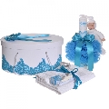 Set elegant cutie trusou si lumanare personalizata cu nume Baietel si trusou botez decor Turcoaz Denikos 951 - NKO5380