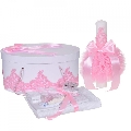 Set elegant trusou botez si cutie trusou cu lumanare Fetite Denikos® 953, dantela Roz diafana NKO5382