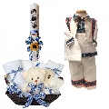 Set botez traditional baietel trusou botez cu lumanare personalizata si costum traditional Denikos® 739 NIK5168