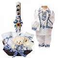 Set botez traditional  trusou botez cu lumanare personalizata si costum popular baiat Denikos® 740 NIK5169