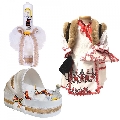 Set lumanare de botez cu trusou botez model landou si costum traditional pentru Fetita Denikos 975 NIK5404