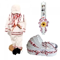 Set costumas traditional Baietel cu trusou botez si lumanare personalizata in decor rustic Denikos® C9007 NIK5445