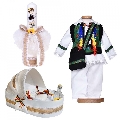 Set botez traditional baietel cu trusou botez landou si lumanare si costum traditional Denikos® 1044 NIK5504