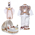 Set botez national baieti cu trusou botez landou si lumanare si costum traditional Denikos® 1045 NIK5505