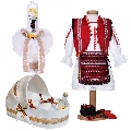 Set costum national fetita cu lumanare botez si trusou botez landou in decor traditional Denikos® 1053 NIK5528