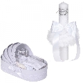 Set Unisex lumanare botez cu mesaj si trusou botez in landou cu dantela Alba ingusta Denikos® C1060 NKO5738