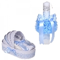 Set Trusou botez design landou si lumanare botez cu mesaj si dantela bleu ingusta pentru Baieti Denikos® C1063 NKO5741